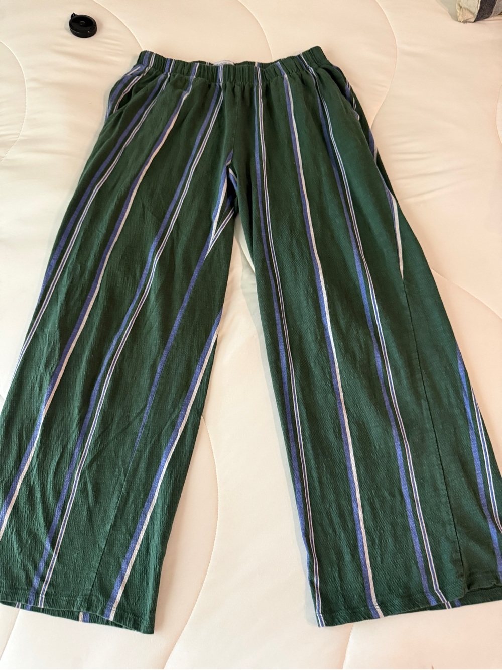 Urban Outfitters Green Striped Pull-On Pants with Blue and White Accents